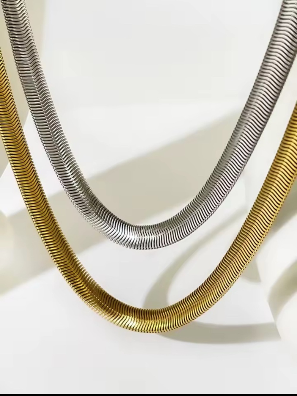 Classic Gold and Silver Herringbone Necklace - Women Jewelry